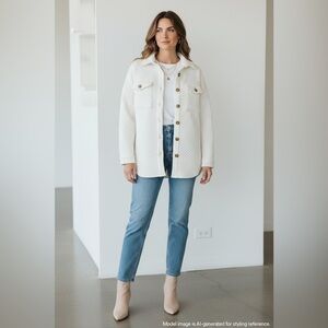 Ivory Quilted Button Front Shirt Jacket Shacket Women’s Size Small Boutique